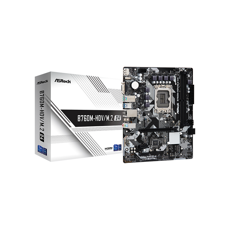 Mbo Asrock B760m-hdv/m.2 12-13gen Lga1700 Hdmi-vga-dp 2xddr4 11usb 4sata3 Pcie1x16-2x1 M.2 Microatx