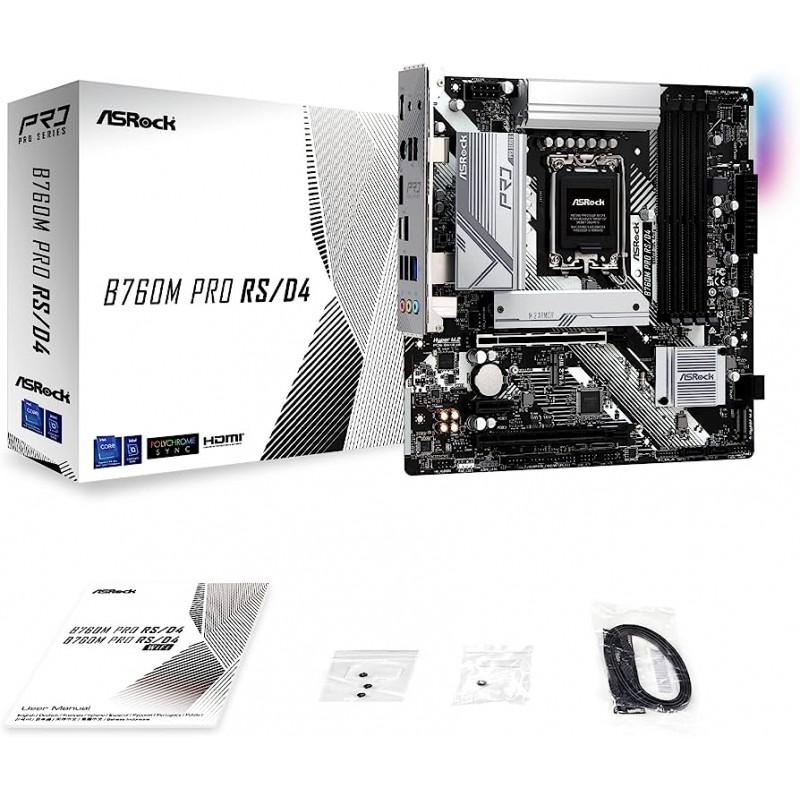 Mbo Asrock B760m Pro Rs 12-13gen Lga1700 Hdmi-dp 4xddr5 12usb 4sata3 Pcie2x16 M.2 Microatx