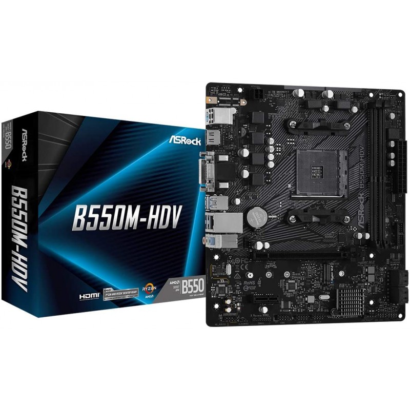 Mbo Asrock B550m-hdv Amd4 Hdmi-vga-dvid 2xddr4 6usb 4sata3 Pcie1x16-1x1 Microatx