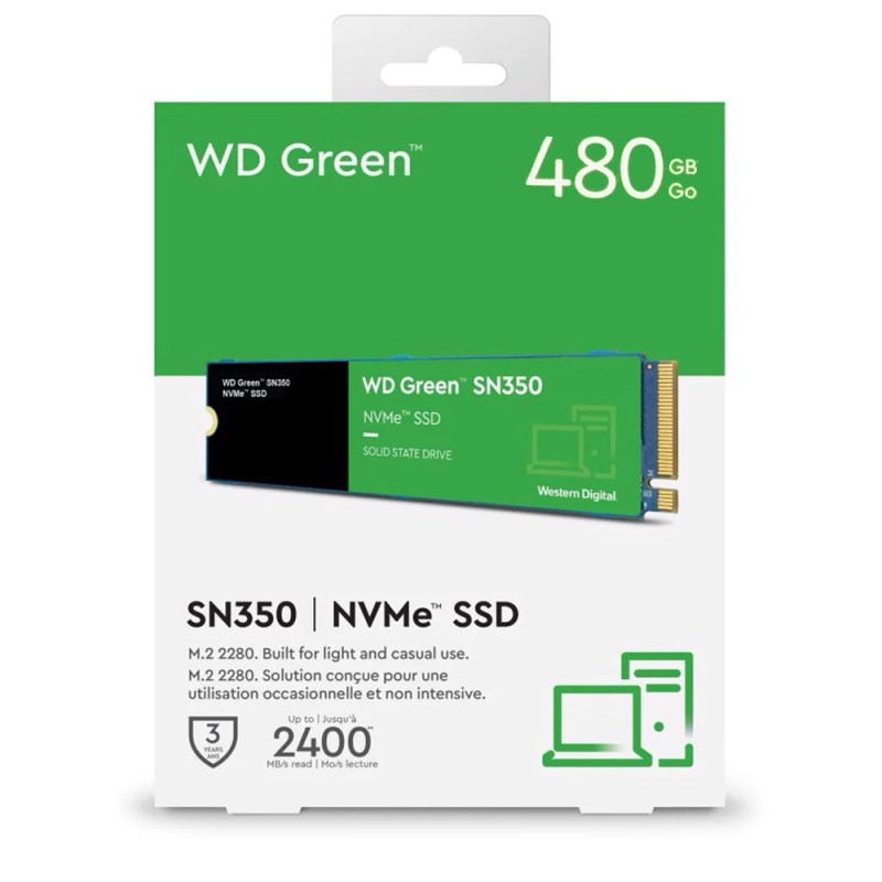 Ssd Wd 480gb Verde Sn350 Pcie 2400mb-s M.2 Nvme Green